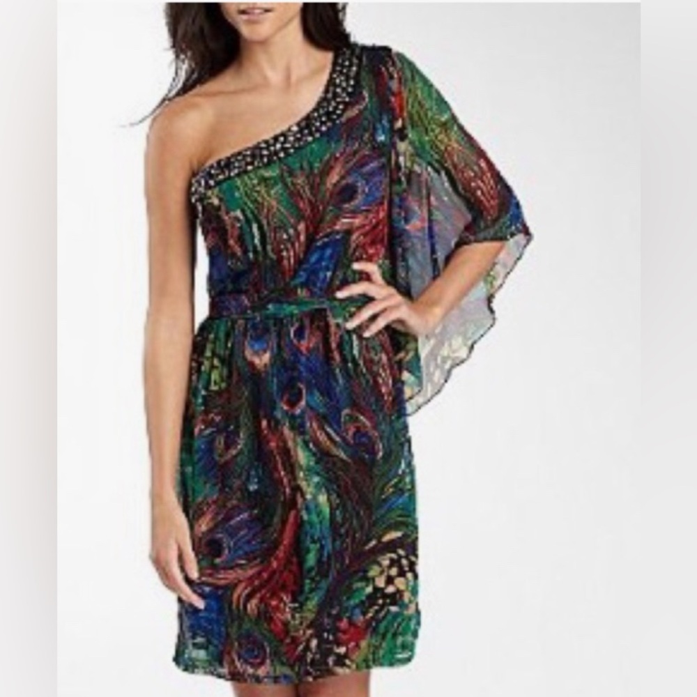 whimsigoth dress, Peacock design, one shoulder, elegant dress, dress with bling